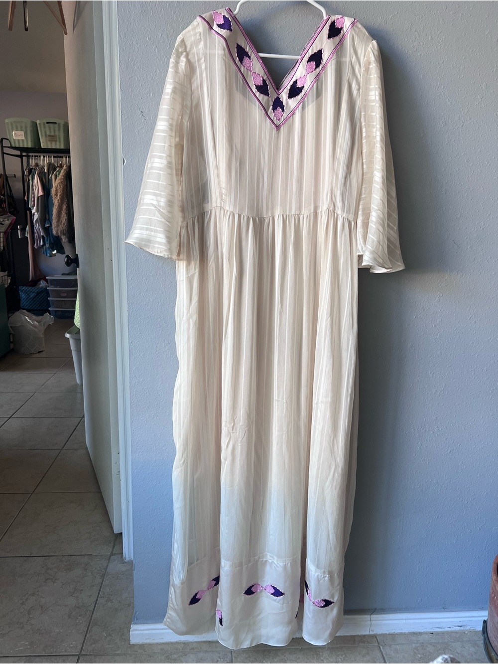 Ivory Boho Embroidered V-Neck Maxi Dress - Picture 2 of 6
